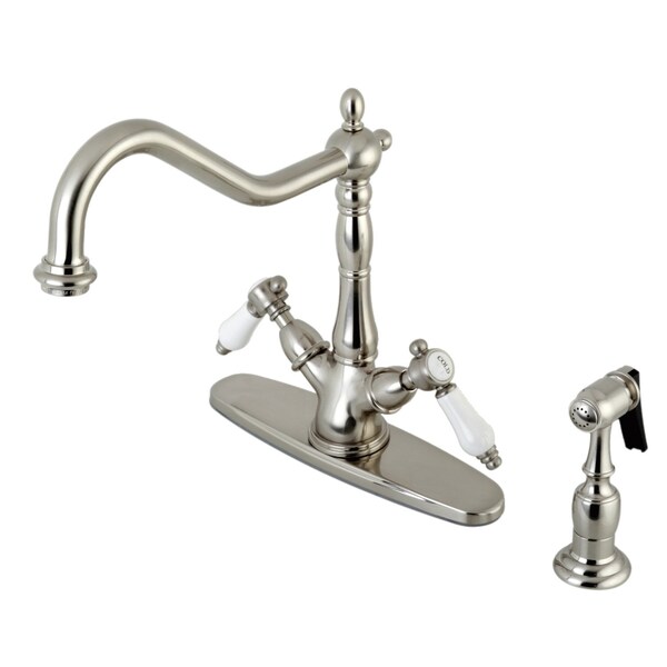 KS1238BPLBS Mono Deck Mount Kitchen Faucet W/ Brass Sprayer, Nickel
